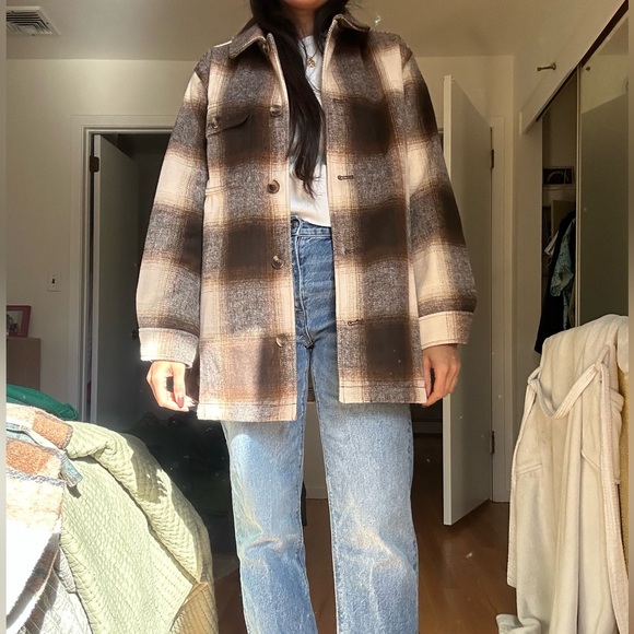 Old Navy Brown Plaid Oversized Soft-Brushed Shacket - Size Small - Picture 8 of 8